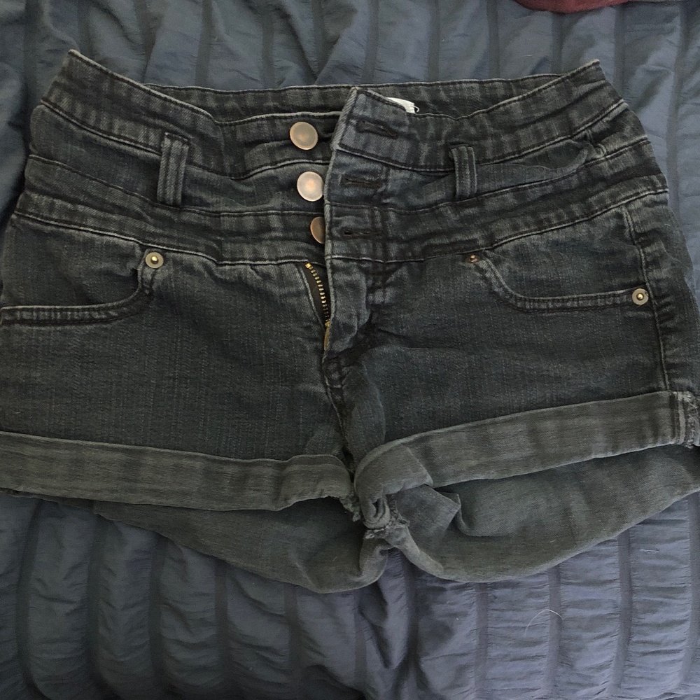Black high rise jean shorts